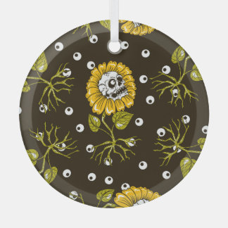 Sunflower Skulls: Unique Seamless Pattern. Glass Ornament