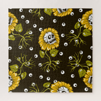 Sunflower Skulls: Unique Seamless Pattern. Jigsaw Puzzle