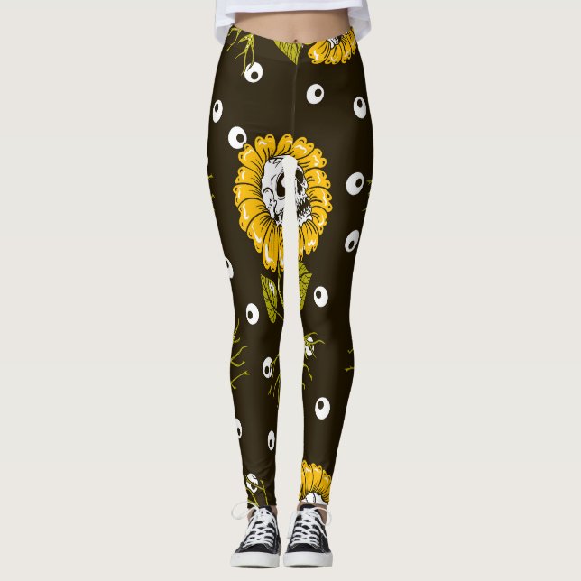 Sunflower Skulls: Unique Seamless Pattern. Leggings (Front)