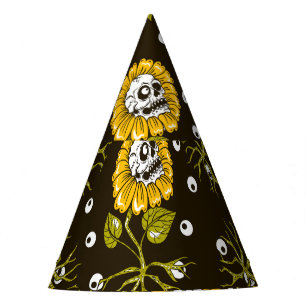 Sunflower Skulls: Unique Seamless Pattern. Party Hat