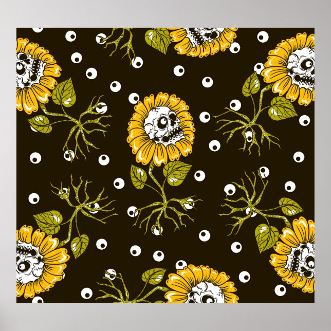 Sunflower Skulls: Unique Seamless Pattern. Poster (Front)