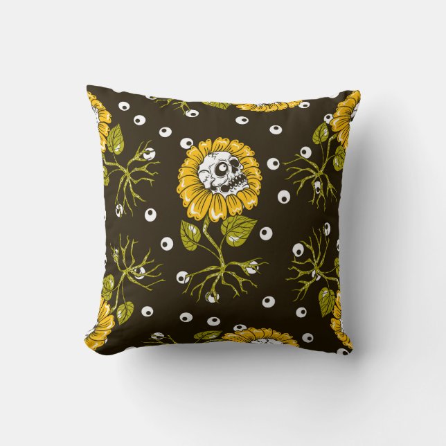 Sunflower Skulls: Unique Seamless Pattern. Throw Pillow (Front)