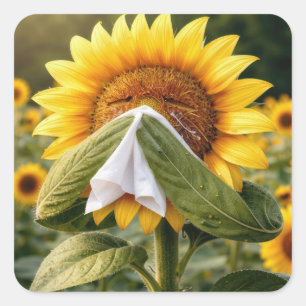 Sunflower Sneezing into a Tissue Square Sticker