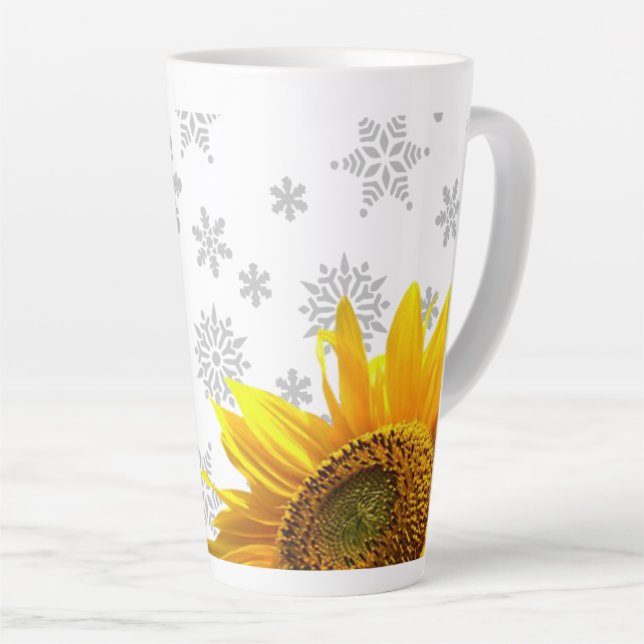 Sunflower Snowflakes Latte Mug (Right Angle)