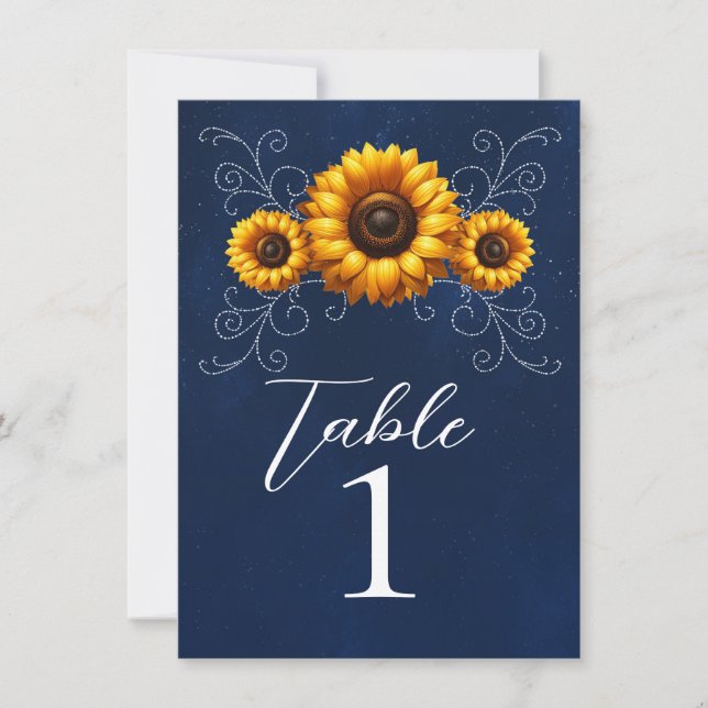 Sunflower Sparkle Blue Rustic Glam Numéro de table (Devant)