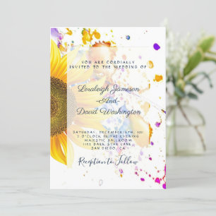 Sunflower splatter wedding invitation