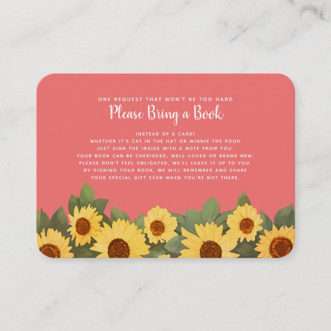 Sunflower Spring Baby Shower  Please Bring a Book Business Card (Front)