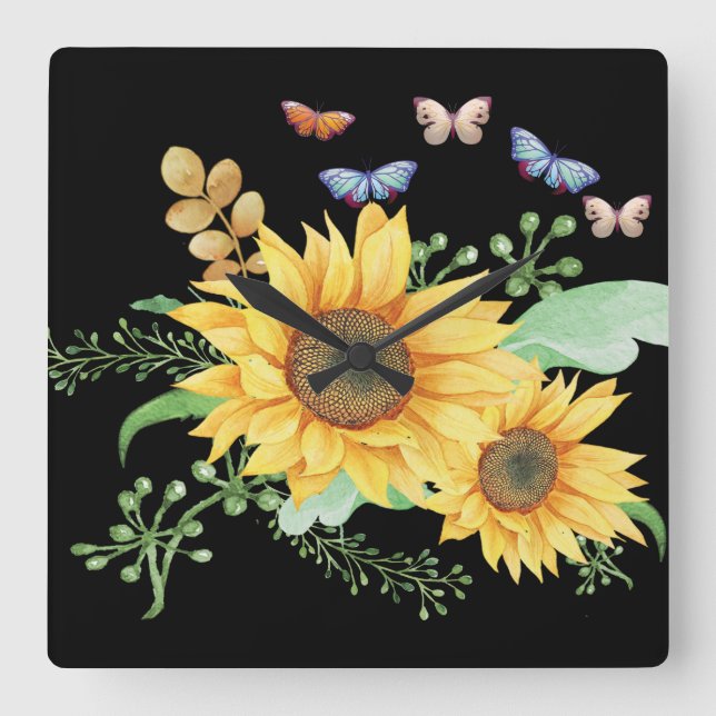 sunflower spring square wall clock (Front)