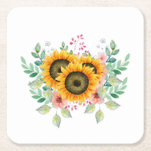 Sunflower   square paper coaster