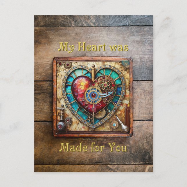 Sunflower Stained Glass Heart Steampunk Series Postcard (Front)