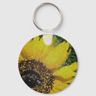 Sunflower Stained Glass Vivid Yellow Flower Mosaic Keychain