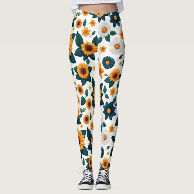 Sunflower Stampede: Nature's Groovy Disco Leggings (Front)