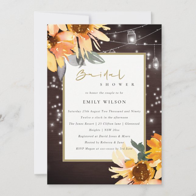 SUNFLOWER STARRY MASON JAR BRIDAL SHOWER INVITE (Front)