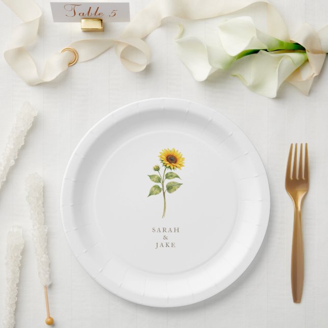 Sunflower Stem Couple Names Personalized Paper Plate (Wedding)