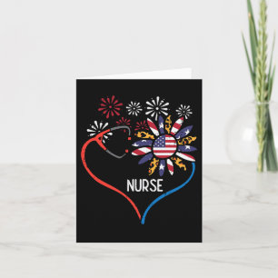 Sunflower Stethoscope Nurse Fourth 4th Of July Rn Card