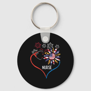 Sunflower Stethoscope Nurse Fourth 4th Of July Rn Keychain