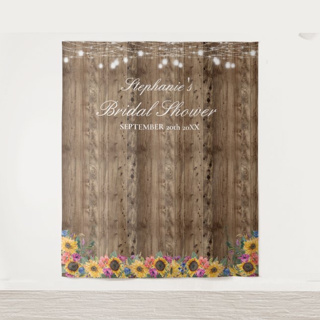  Sunflower String Lights Bridal Shower Backdrop Tapestry (Front)