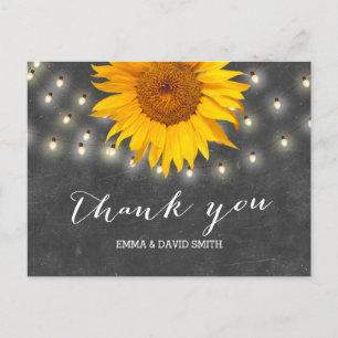 Sunflower & String Lights Chalkboard Thank You Postcard