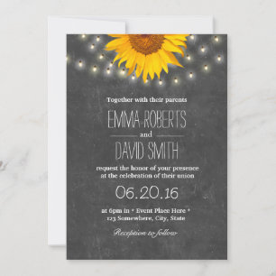 Sunflower & String Lights Chalkboard Wedding Invitation