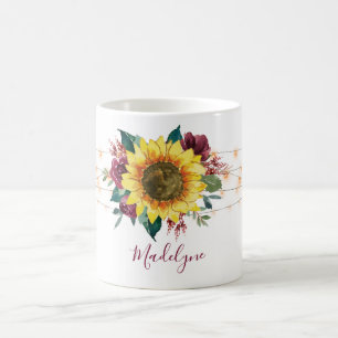 Sunflower String Lights Floral Monogram Coffee Mug