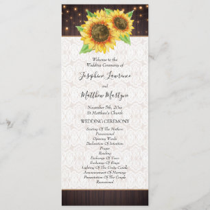 Sunflower String Lights Lace Rustic Wedding Program