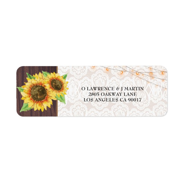 Sunflower String Lights Lace Wood Mariage Adresse (Devant)