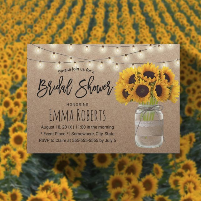 Sunflower String Lights Rustic Kraft Bridal Shower Invitation (Creator Uploaded)