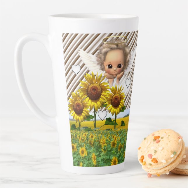 Sunflower Stripe Latte Mug Angel (In Situ)
