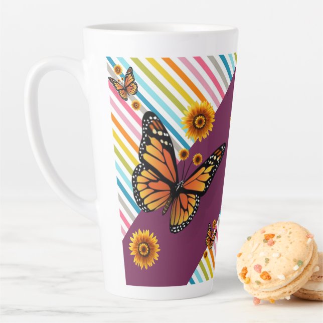 Sunflower Stripe Latte Mug Butterfly (In Situ)
