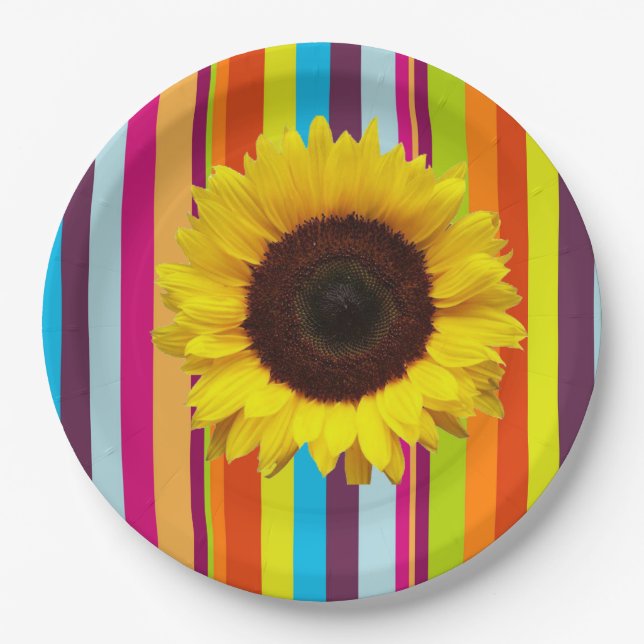 Sunflower Stripe Paper Plates (Front)
