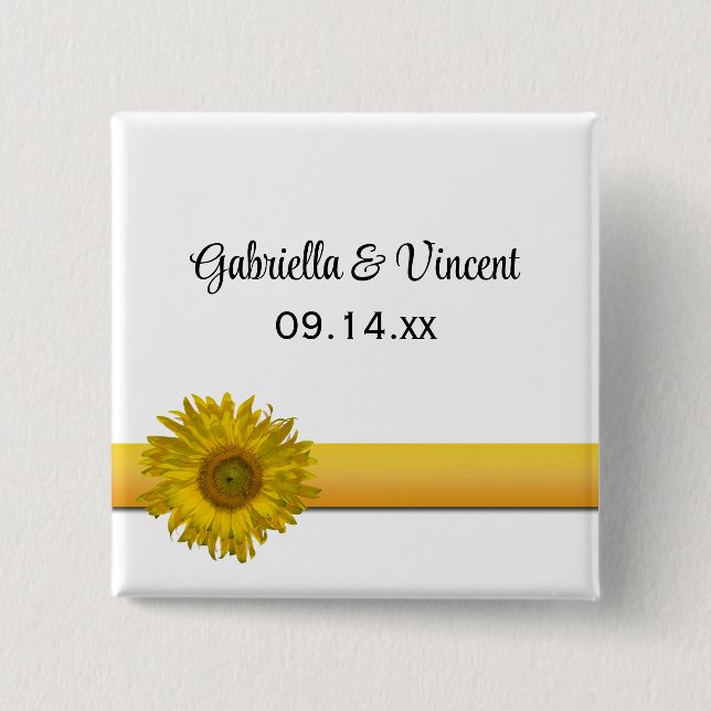 Sunflower Stripe Wedding 2 Inch Square Button (Front)