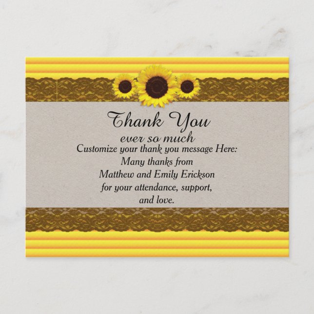 Sunflower, Stripes, and Brown Lace Postcard (Front)