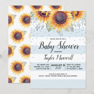 Sunflower stripes confetti rustic fall baby shower invitation