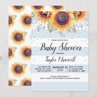 Sunflower stripes confetti rustic fall baby shower invitation