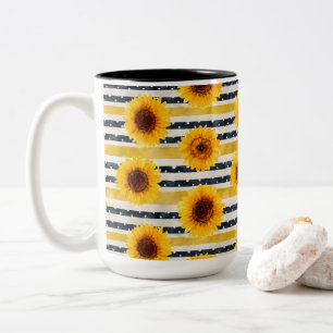 Sunflower Stripes Navy & Yellow  Two-Tone Coffee Mug