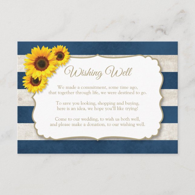 Sunflower Stripes Wishing Well, Rustic Navy Blue Enclosure Card (Front)