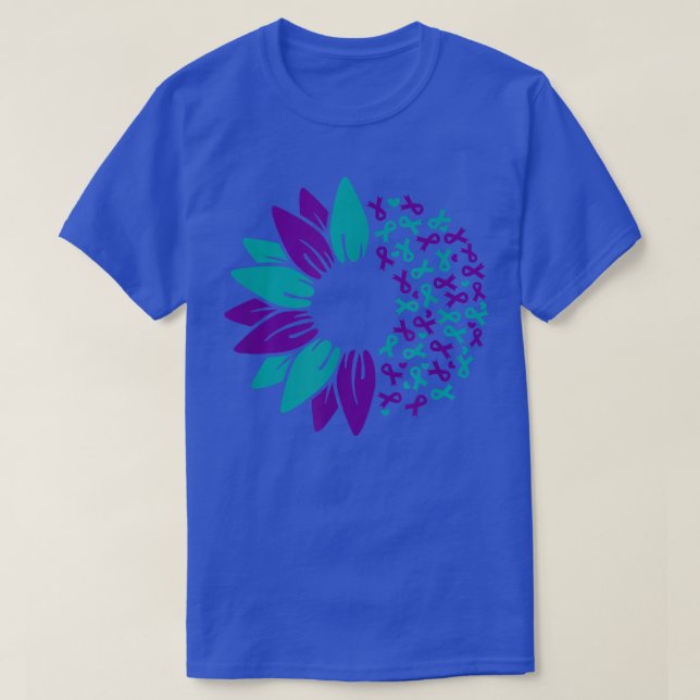 Sunflower Suicide Awareness Prevention Purple Teal T-Shirt (Design Front)
