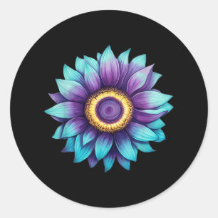 Sunflower Suicide Prevention Awareness Teal Purple Classic Round Sticker