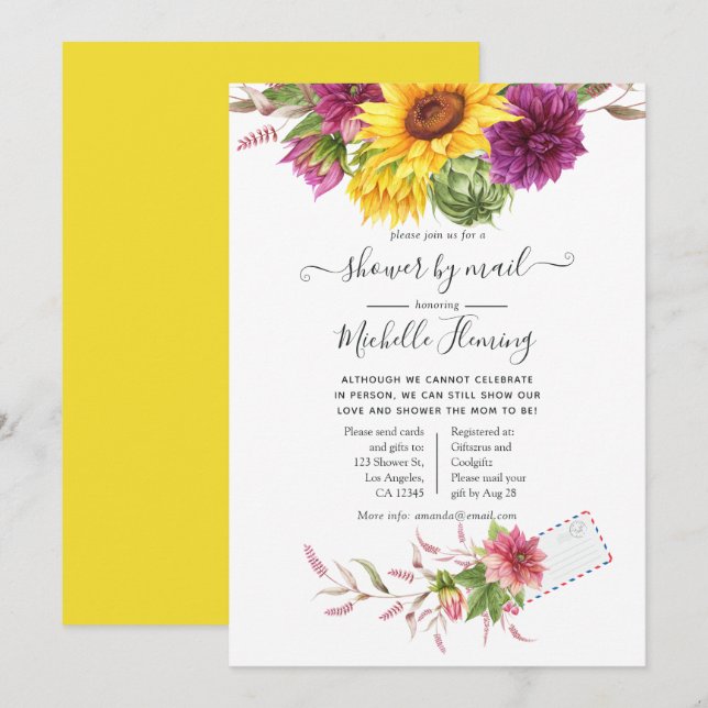 Sunflower Summer Baby Shower by Mail Invitation (Front/Back)