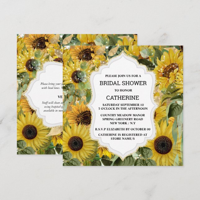 Sunflower summer elegant collage editable bridal  invitation (Front/Back)