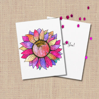 Sunflower Summer Floral Party Pink & Purple Thank You Card