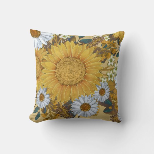 Sunflower Summer Garden Throw Pillow (Front)