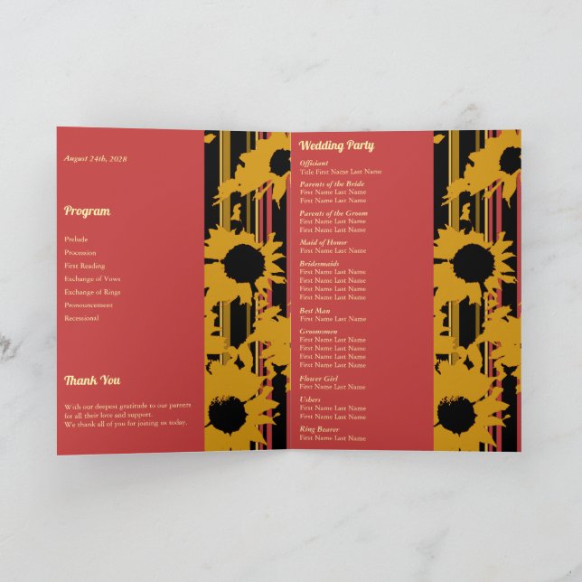 Sunflower Summer Gold Red Wedding Photo Program (Inside)