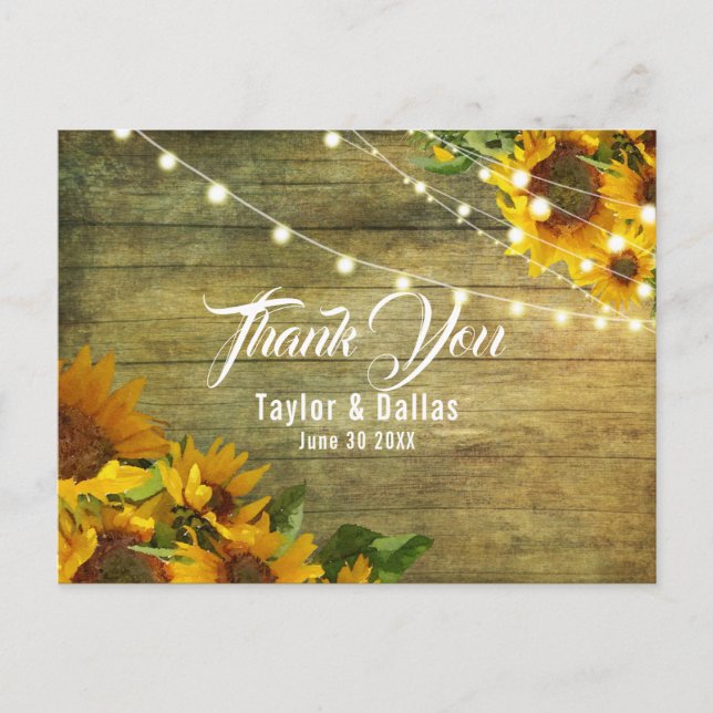 Sunflower Summer | Rustic Americana Thank You Postcard (Front)