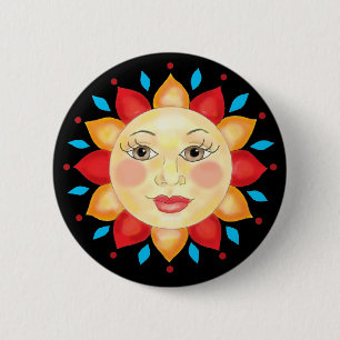 Sunflower Sun Face Button