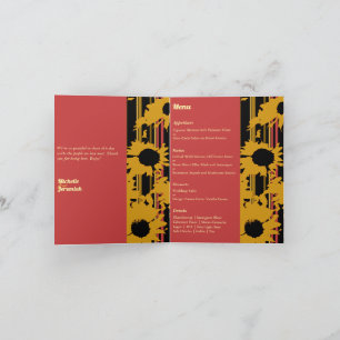 Sunflower Sunset Coral Gold Modern Wedding Card