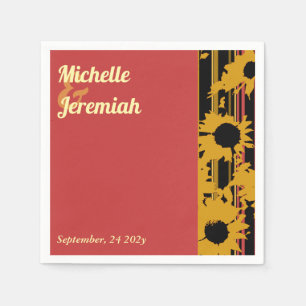 Sunflower Sunset Coral Modern Wedding Cocktail Napkin