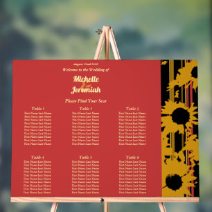 Sunflower Sunset Coral Modern Wedding Seat Chart