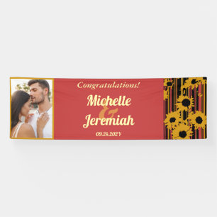 Sunflower Sunset Coral Wedding Congratulations Banner