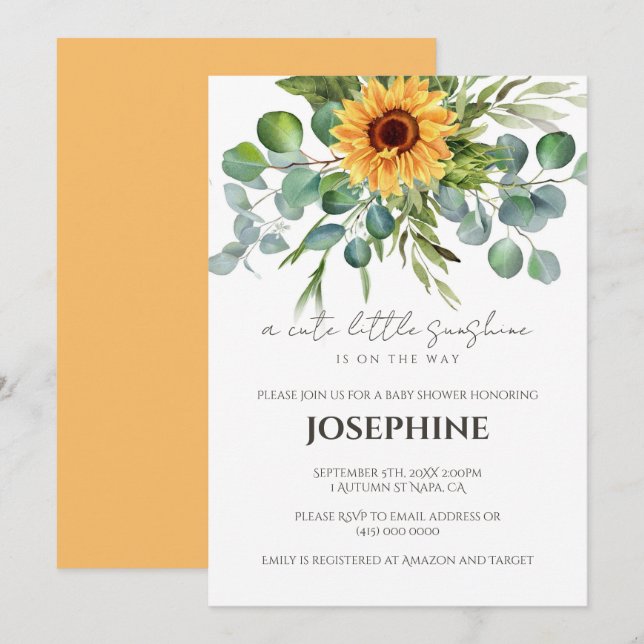 Sunflower Sunshine Baby shower automne Invitation (Devant / Derrière)